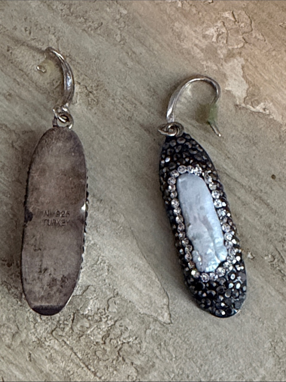 Sterling Silver Black Crystal and Mother-of-Pearl Dangle Earrings